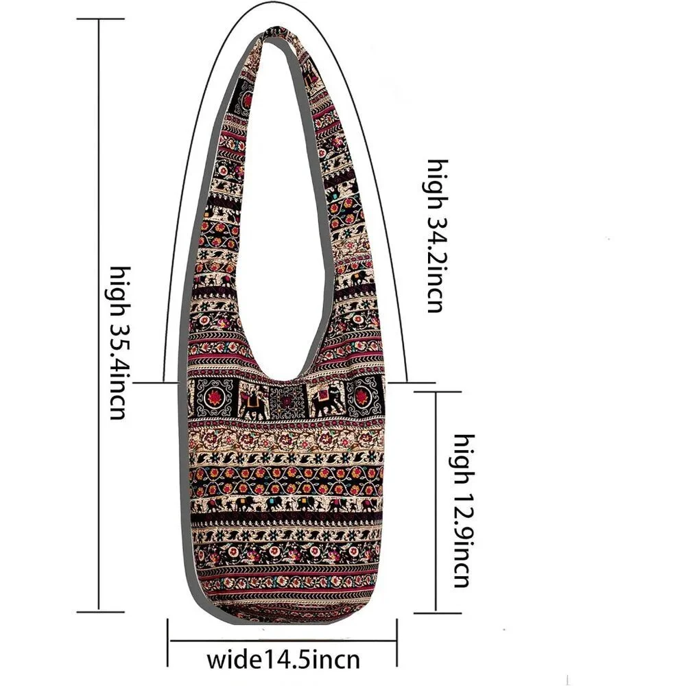 Hippie Cotton Crossbody Bag Unisex Large Sling Boho Shoulder Purse